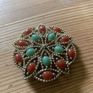 Sarah Coventry Brooch and Six Strand Gold Tone Necklace Vintage